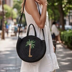 NWT Beaded Palm Tree Straw Tote/Shoulder bag